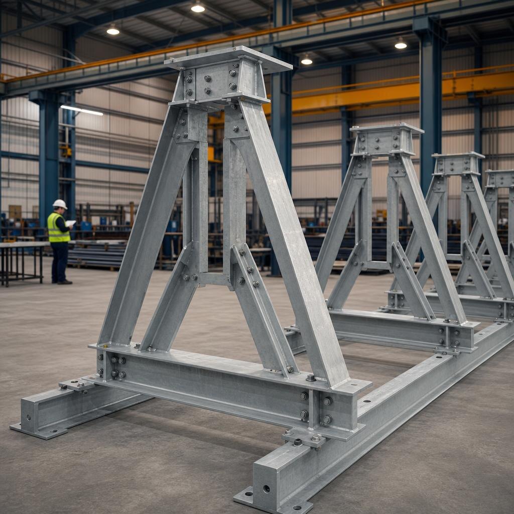 A-frame bus supports staged after shop fit-up