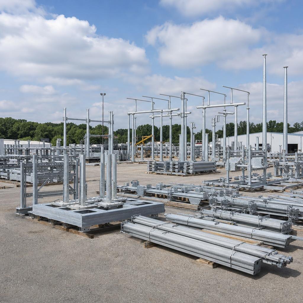 Coordinated switchyard steel package staged by assembly