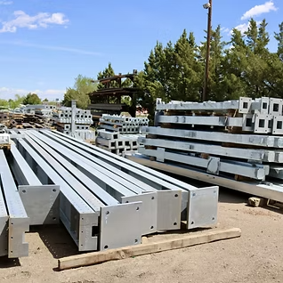 Galvanized substation steel components staged in a SteelCon fabrication yard